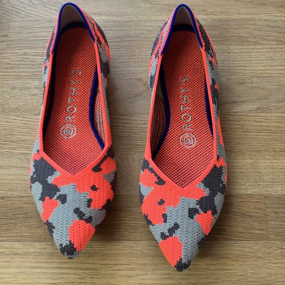 ROTHY’S NEÓN CAMO ORANGE/GRAY FLATS RARE LIMITED EDITION SIZE W 7 - Picture 1 of 10